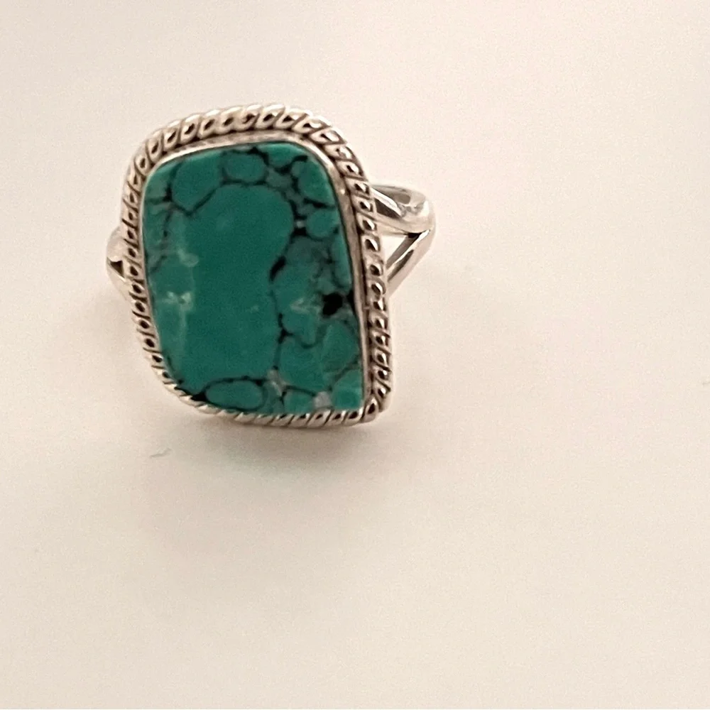 Sterling Silver Raw Turquoise, Ring Size 7 - Picture 6 of 8